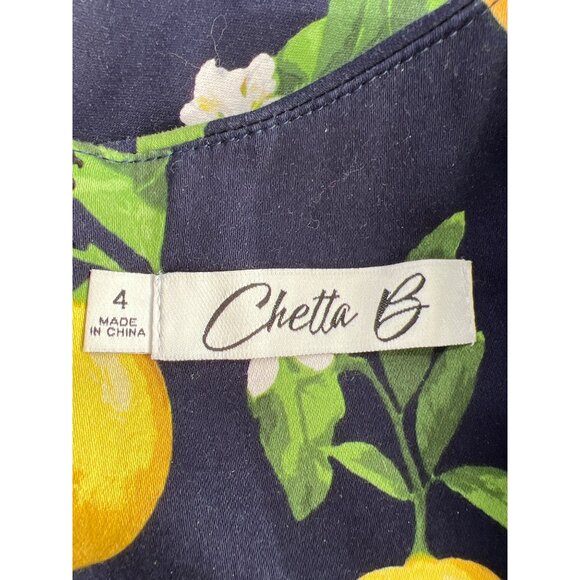 Chetta B Lemon Dress Size 4 Fit and Flare A Line Navy Floral Sundress Boho - Picture 4 of 7
